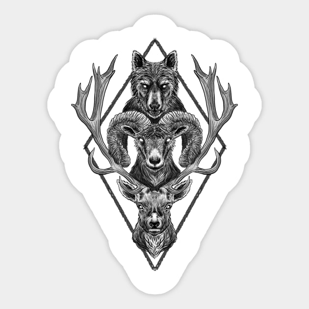 Wolf Ram Hart (B&W) Sticker by bovaart